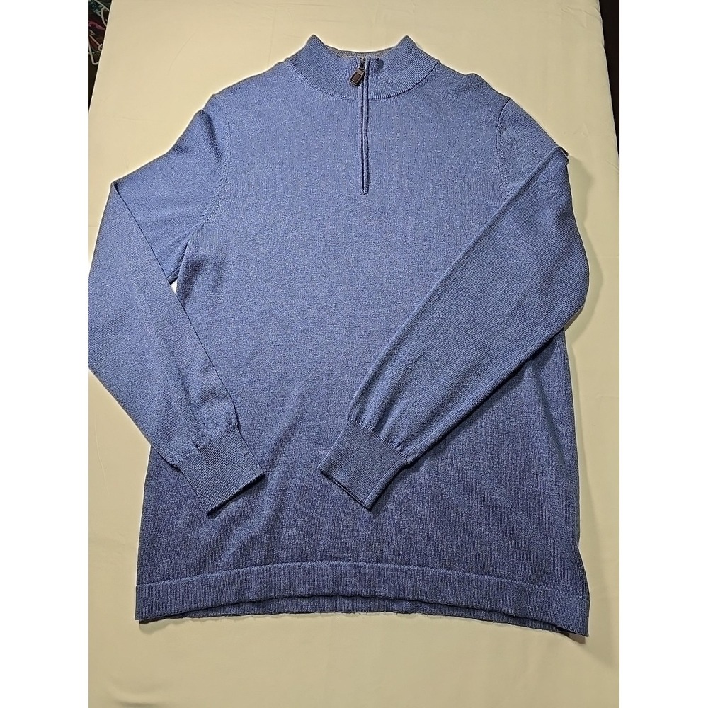 Jos A Bank Travel 1/4 Zip Sweater Men Medium Navy Blue Merino Wool Pullover Knit